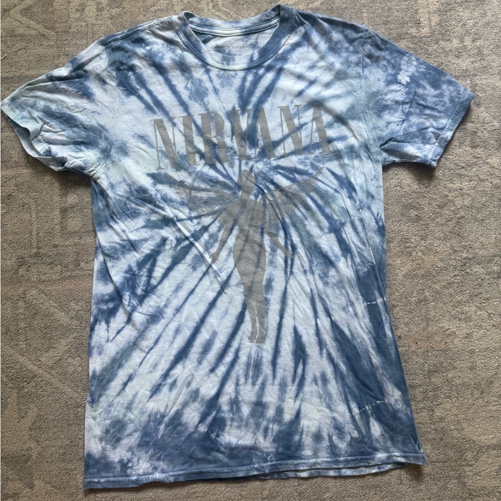Custom Tie-Dyed NIRVANA Blue White and Gray Band Tee